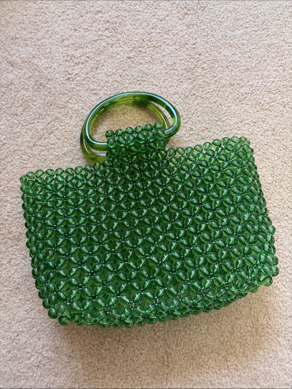 Anthropologie Green Beaded Clutch with Sculpted Handle